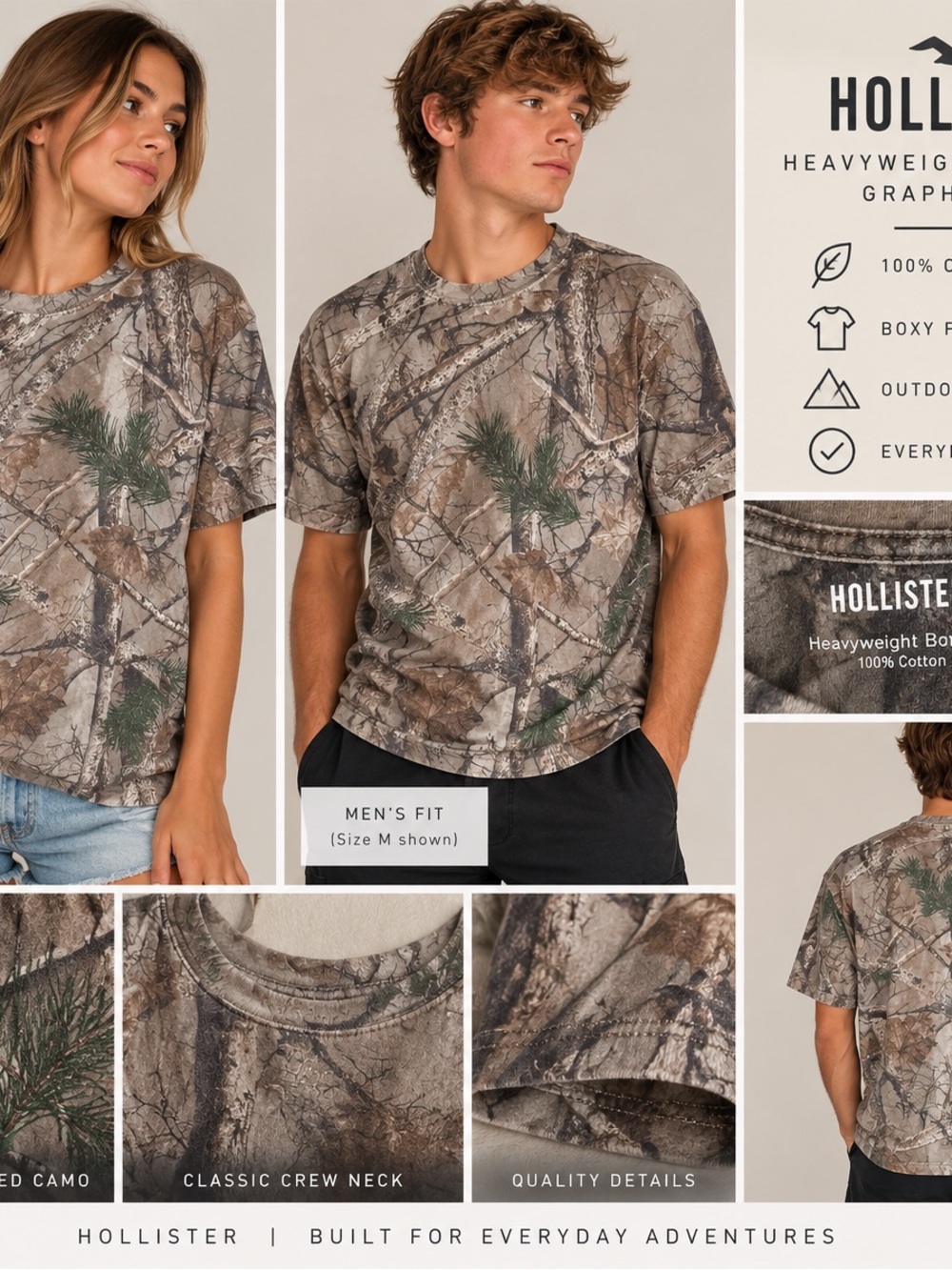 Hollister Men’s Classic Camo Crew Neck T-Shirt - Brown/Green